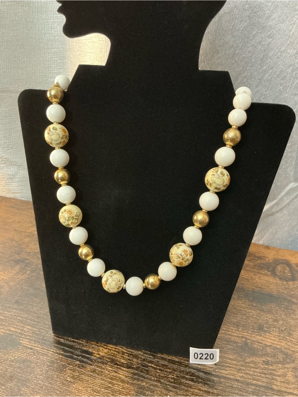 Gold and White Beaded Floral Statement Necklace